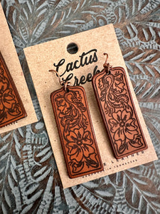 Cactus Creek Tooled Leather Long Earring