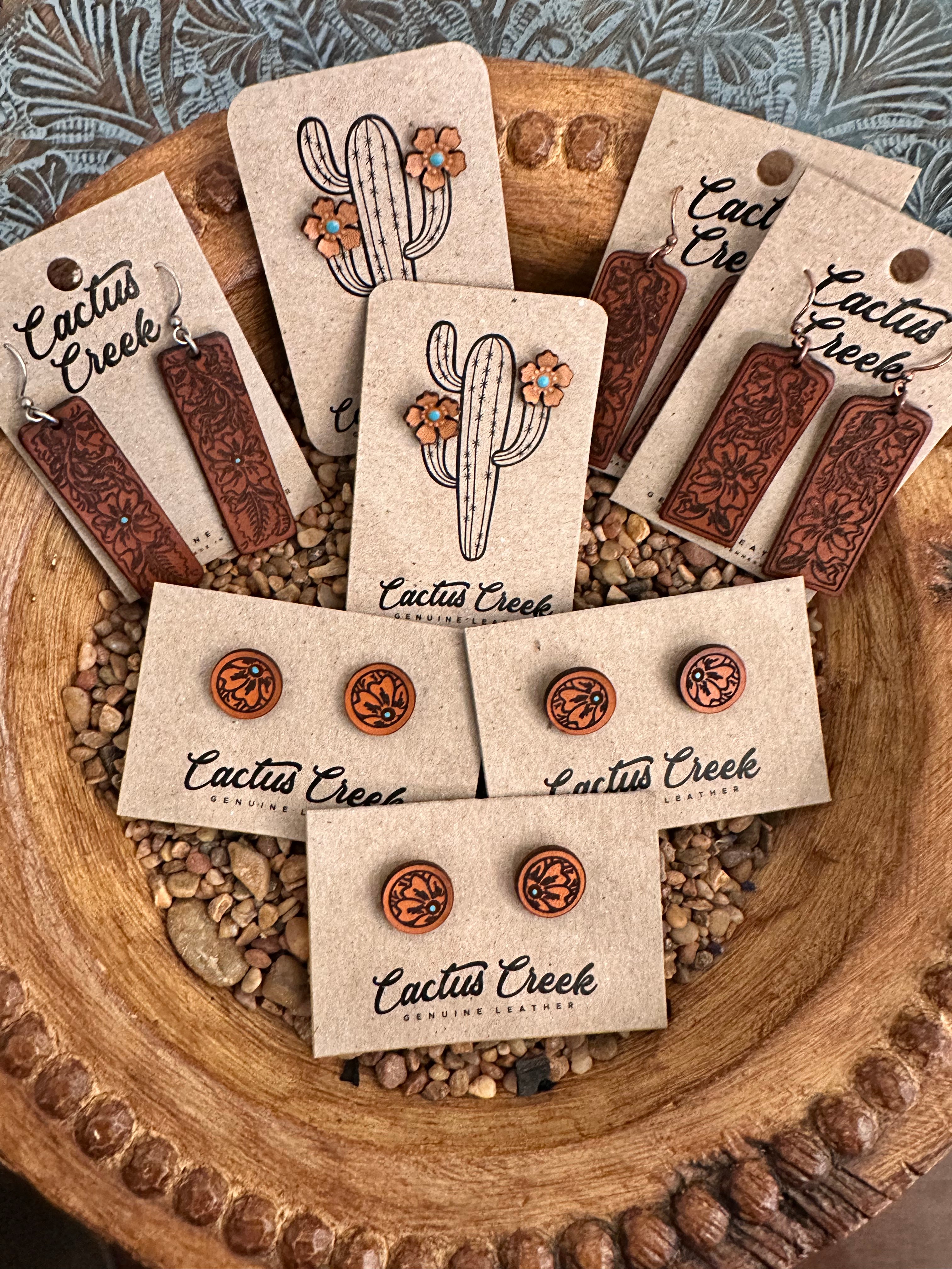 Cactus Creek Tooled Leather Long Earring
