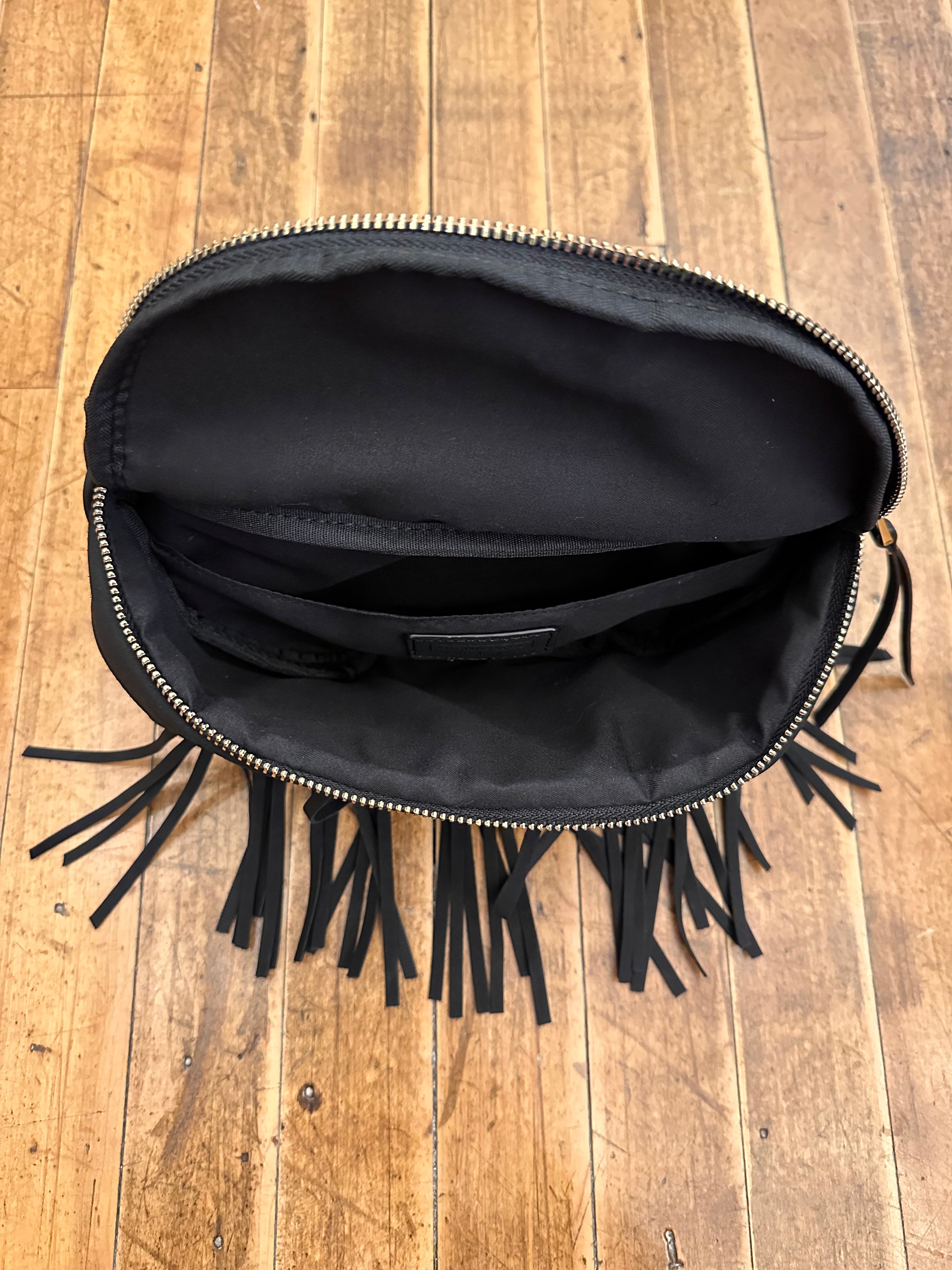 Boho Black Leather Fringe Crossbody Purse 