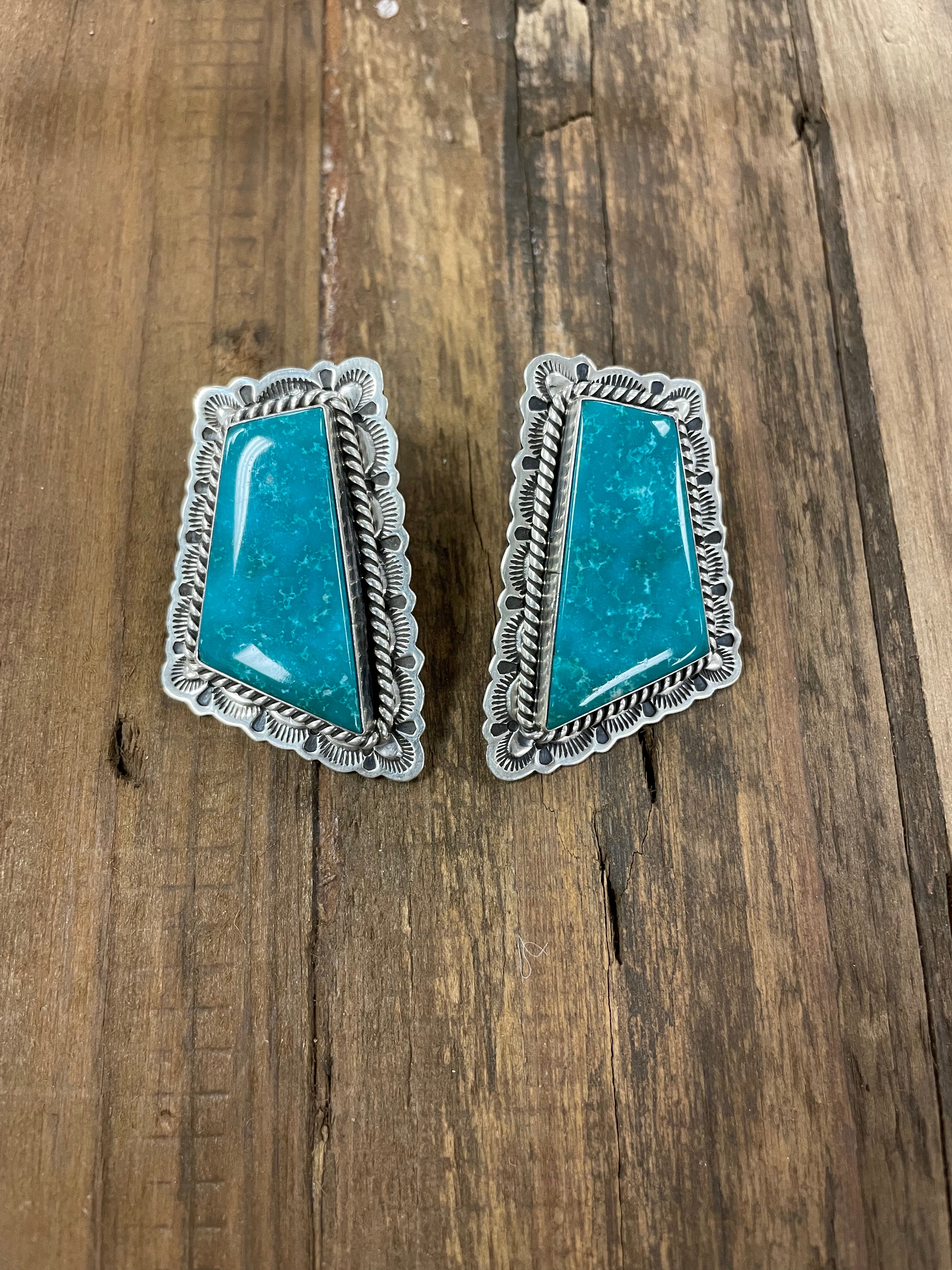 Extra Large White Water Turquoise Studs