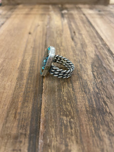 Braided Morenci Turquoise Ring- Size 8