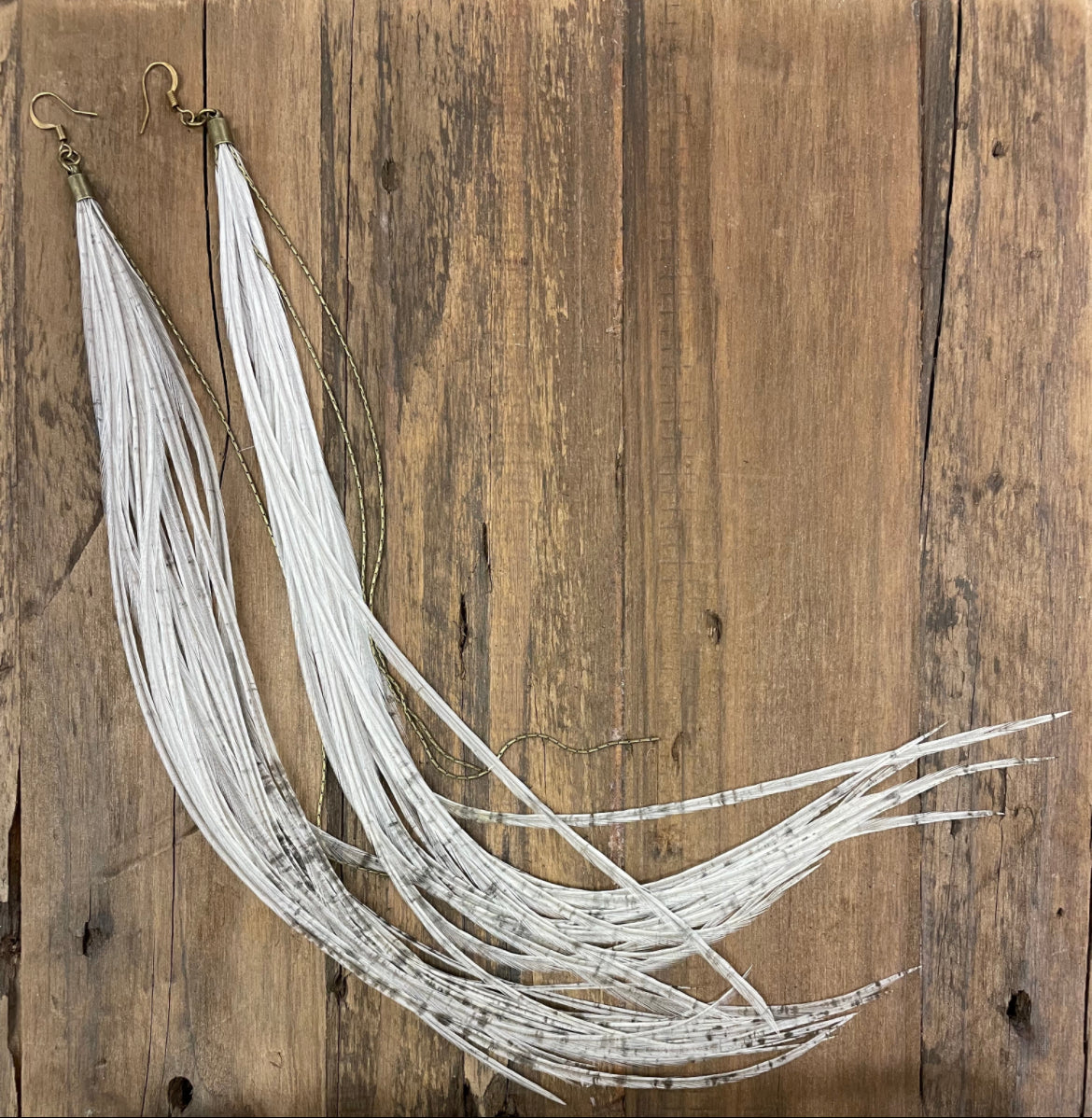 Extra Long 'Silver' Feather Earrings