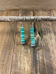 Turquoise Rondelle Beads + Corrugated Silver Earrings