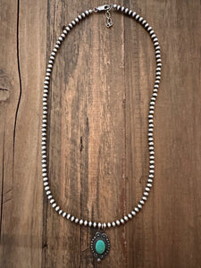 4mm Cowgirl Pearls with Ornate Green Turquoise Charm