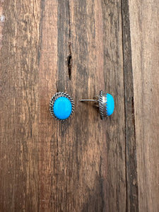 Turquoise + Sterling Silver Rope Border Earrings